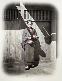 Beato Prints: 1860s Japan - portrait of a tea house serving girl Felice or Felix Beato
