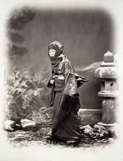 Geishas Collection: 1860s Japan - portrait of a woman in winter clothing Felice or Felix Beato