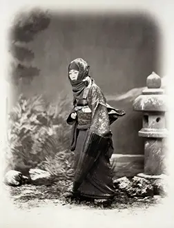Beato Prints: 1860s Japan - portrait of a woman in winter clothing Felice or Felix Beato