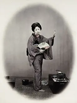 Beato Prints: 1860s Japan - portrait of a young woman with a fan Felice or Felix Beato