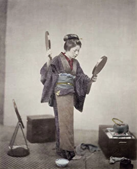 1860s Japan - portrait of a young woman with two mirrors Felice or Felix Beato
