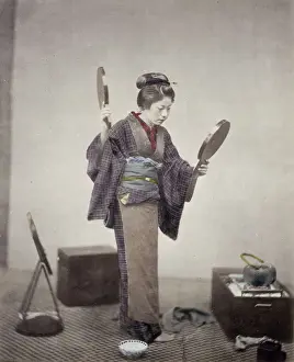 Beato Prints: 1860s Japan - portrait of a young woman with two mirrors Felice or Felix Beato