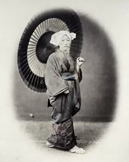Aoriental Gallery: 1860s Japan - portrait of a young woman with a parasol Felice or Felix Beato