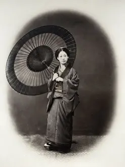 1860s Japan - portrait of a young woman with a parasol Felice or Felix Beato