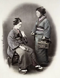 1860s Japan - portrait of a young woman with a pipe Felice or Felix Beato