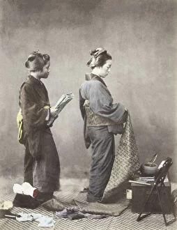Geishas Collection: 1860s Japan - portrait of a young woman and her servant Felice or Felix Beato