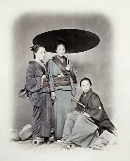 Aoriental Gallery: 1860s Japan - portrait of two young woman and a young man Felice or Felix Beato