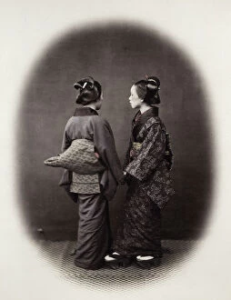 Geishas Collection: 1860s Japan - portrait of two young women in ornate kimonos