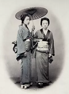 Aoriental Gallery: 1860s Japan - portrait of two young women with parasol Felice or Felix Beato