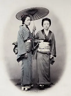 Aoriental Gallery: 1860s Japan - portrait of two young women with parasol Felice or Felix Beato