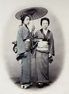 Beato Prints: 1860s Japan - portrait of two young women with parasol Felice or Felix Beato