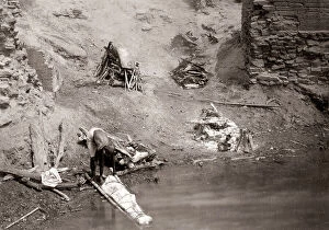 Ethnographic Collection: 1880's - dead body for cremation, burning ghat, Benares (Varanas)
