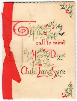 1890s 1900s Card Christmas Xmas Holly Red Berries