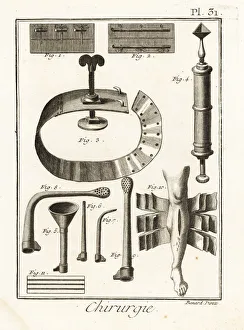 Anatomical Collection: 18th century sutures, tourniquet, syringe and bandages