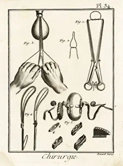 18th century tweezers and speculum for obstetrics