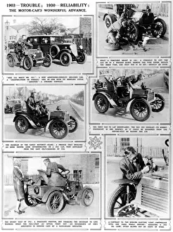 1903-Trouble; 1930-Reliability: The Motor cars wonderful ad