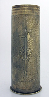 Images Dated 2nd September 2009: A 1913 77 mm shell case, engraved Merkem