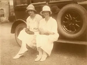 Two 1920s ladies and large car