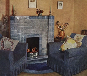 Décor Gallery: 1930s living room with fireplace and chairs