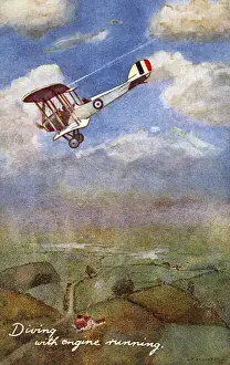 1930s RAF biplane diving with the engine still running
