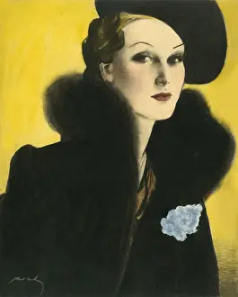 Bailey Prints: 1930s woman in black with yellow background, Albert Bailey