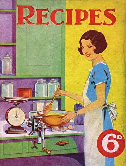 Apron Collection: 1930s woman cooking in her kitchen