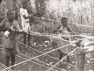 Hisorical Prints: 1940s East Africa - children making sisal rope