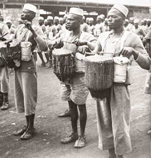 Recruits Collection: 1940s East Africa - military drums, training camp, Kenya