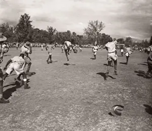 1940s East Africa - soldiers playing football in camp
