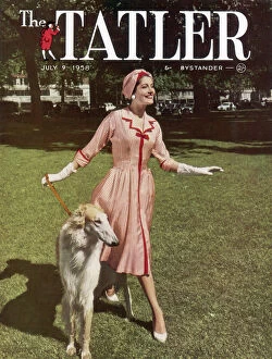 Check Collection: 1958 Tatler cover: fashionable lady in a park