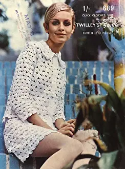 Outfits Prints: 1960s knitting crochet pattern for dress modelled by Twiggy