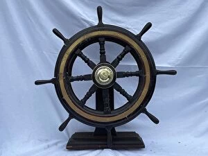 Spoke Collection: 19th century brass and wood ship's wheel, made in Belfast
