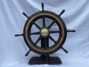 Steering Prints: 19th century brass and wood ship's wheel, made in Belfast