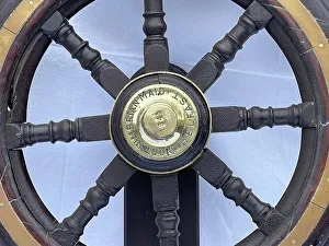 19th century brass and wood ship's wheel, made in Belfast