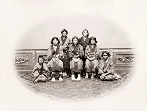 19th century vintage photograph - group of Ainu Aino, indigenous people from Hokkaido