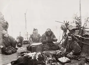 19th century vintage photograph: Japan - portrait of an Ainu Aino group Hokkaido, Japan c