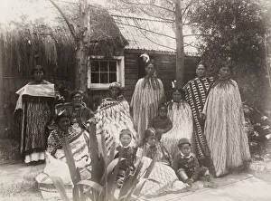 19th century vintage photograph: Maori group, New Zealand, c. 1890