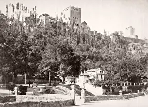 Archiecture Prints: 19th century vintage photograph - Spain Granada view of the Alhambra, by Juan Laurent
