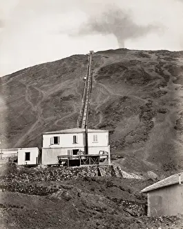 19th century vintage photograph: terminus for funicular railway up the slopes of Mount