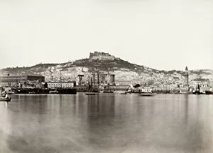 19th century vintage photograph: view of Napoli, Naples from the Mediterranean Sea