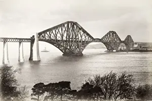 19th century vintage photograph: view of the railway bridge over the Firth of Forth