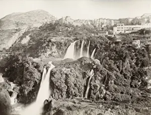 19th century vintage photograph: waterfalls at Tivoli near Rome, Italy, c. 1890