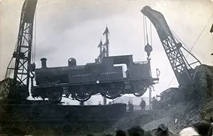 Tank Prints: 2-4-2 Tank Engine Suspended by Cranes, Rochdale, Lancashire