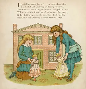 Dolls Prints: 2 Girls W / Dolls House