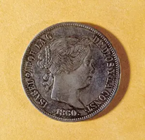 Reales Prints: 20 reales coin with the effigy of Isabella II of Spain (1860