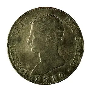 20 reales coin. Obverse with portrait of