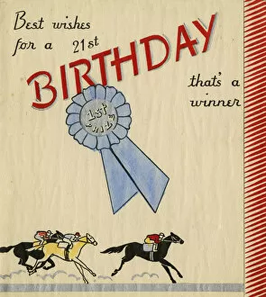 Images Dated 17th December 2015: 21st Birthday Card with Horse Racing