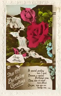Heather Prints: 21st birthday card with waterfall and flowers
