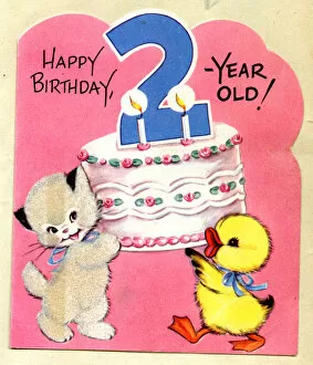 Candles Gallery: 2nd Birthday Card, Kitten and Duckling