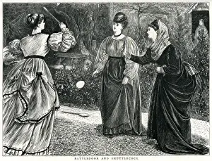 Battledore Prints: 3 LADIES PLAY BATTLEDORE 1871